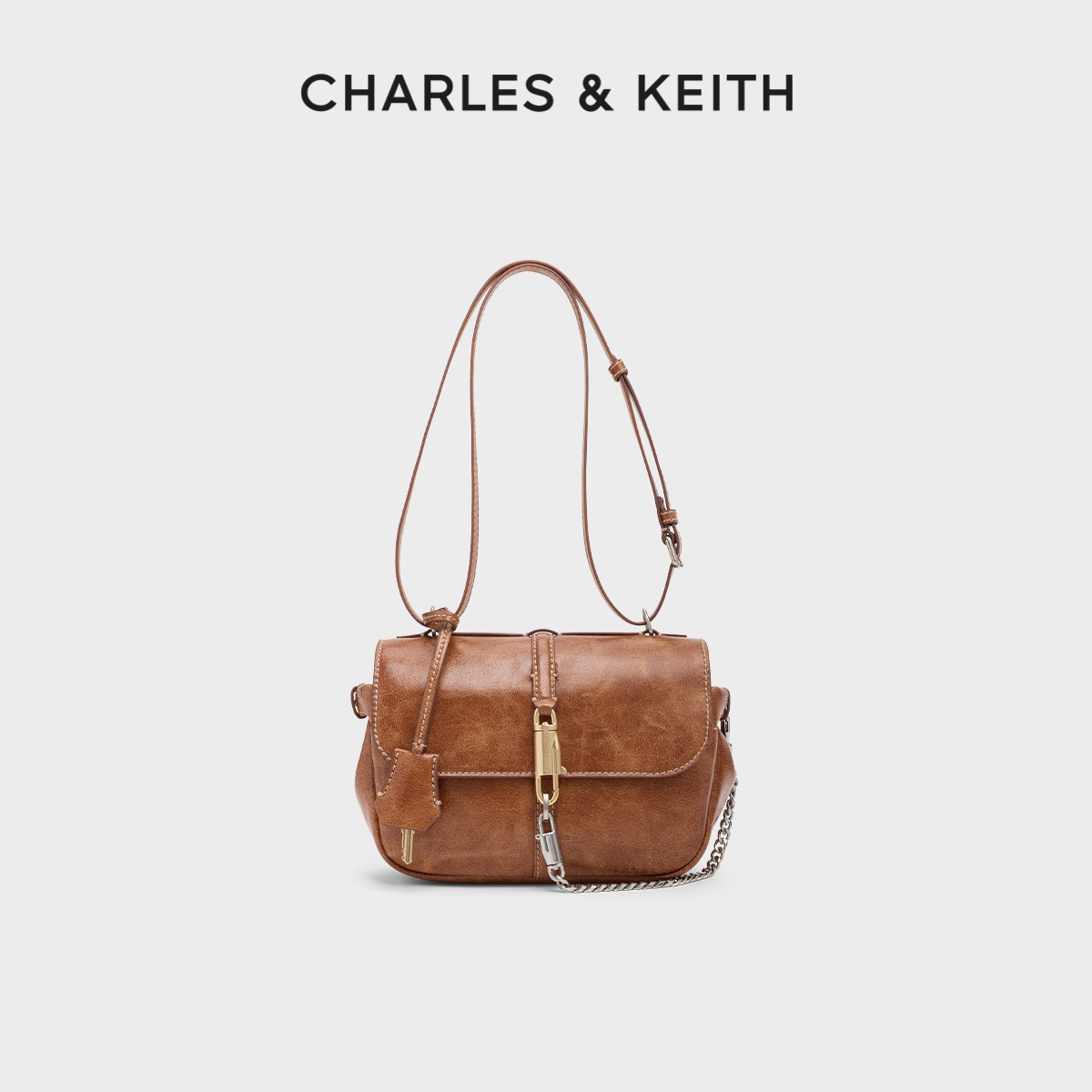 CHARLES&KEITH26春新款CK2-80782813复古包挂链单肩腋下包豆腐包