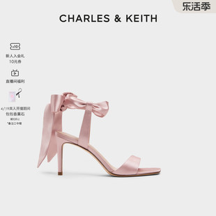 CHARLES&KEITH24春新款 61720177一字带缎面蝴蝶结绑带高跟鞋 CK1