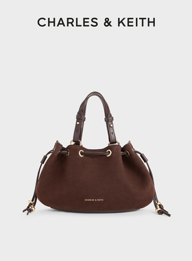 CHARLES&KEITH26春新款CK2-10671896-1抽绳绒面手提斜挎水桶包