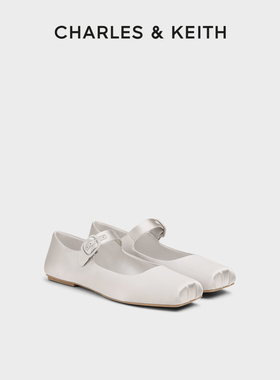 CHARLES&KEITH25冬季新款CK1-71720097平底方头缎面玛丽珍鞋单鞋