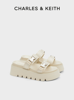 CHARLES&KEITH春季女鞋CK1-70381040休闲扣饰外穿勃肯厚底拖鞋女