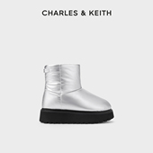 CHARLES&KEITH秋冬女靴CK1 90280053银色充绒厚底雪地靴短靴女