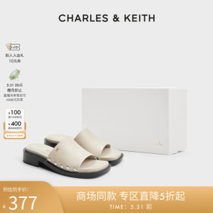 女 71900004铆钉印花方头一字外穿拖鞋 SL1 CHARLES&KEITH24春新款