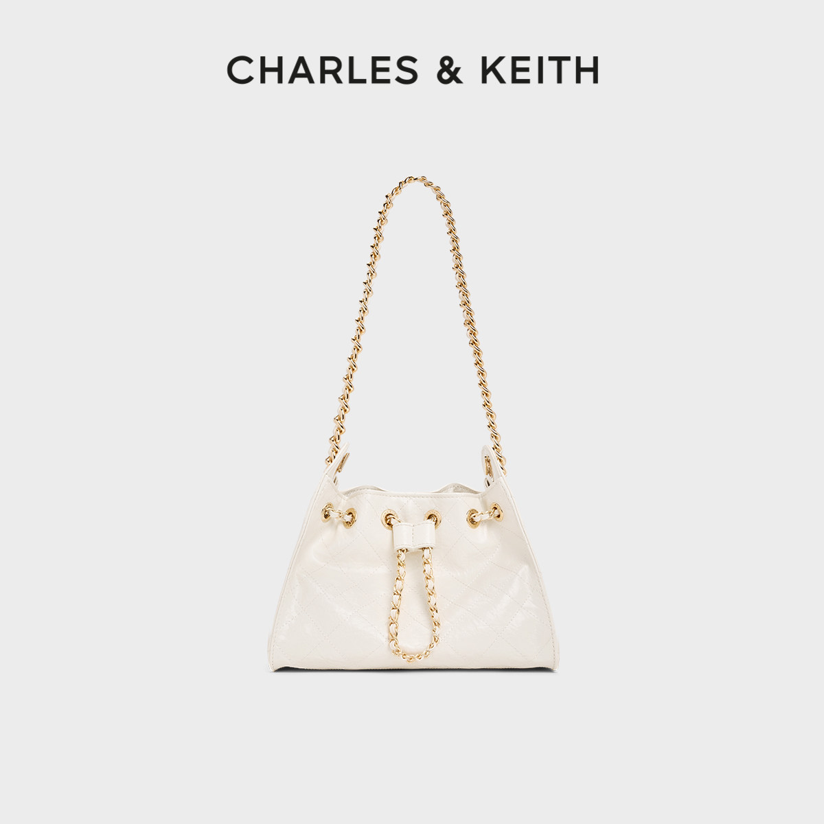 CHARLES&KEITH26夏季新款CK2-10671894菱格链条单肩水桶包斜挎包