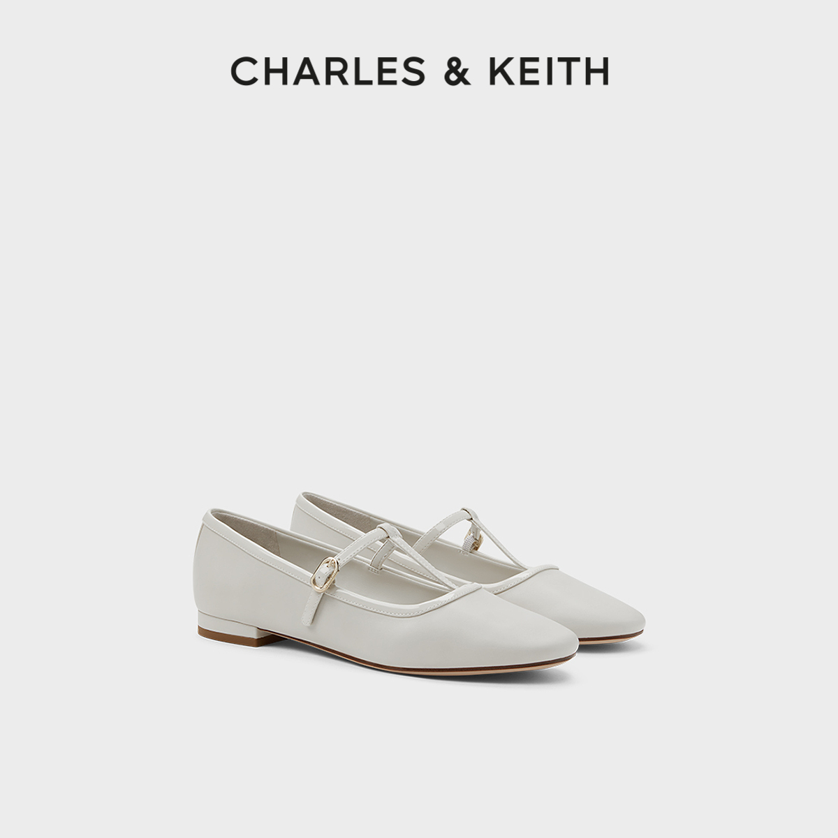 CHARLES&KEITH24春夏新款CK1-70900508法式T字带浅口平底玛丽珍鞋