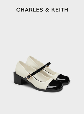 CHARLES&KEITH秋冬女鞋CK1-60580280圆头一字带粗跟玛丽珍鞋单鞋