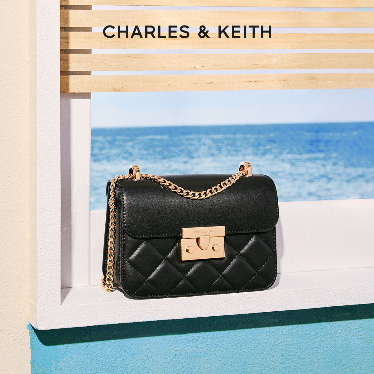 【毕业礼物】CHARLES&KEITH女CK2-80701360拼接菱格链条斜挎方包