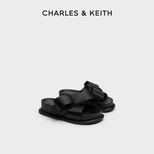 CHARLES&KEITH秋冬女鞋 70381100蝴蝶結厚底休閑涼鞋 外穿拖鞋 CK1