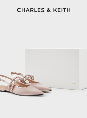 CHARLES&KEITH24夏季新款SL1-71790030尖头平底镶钻一字带凉鞋女