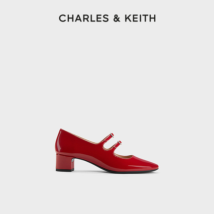 CHARLES&KEITH24春夏新款CK1-60920371法式粗跟漆皮玛丽珍小皮鞋