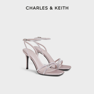 女鞋 CHARLES&KEITH秋冬女鞋 亮钻一字带高跟凉鞋 60280423法式 CK1