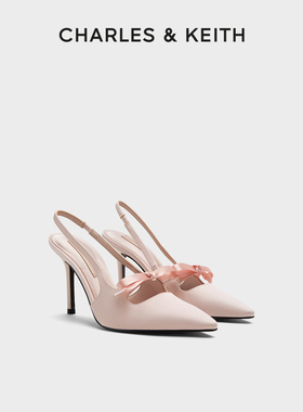 CHARLES&KEITH秋冬女鞋CK1-60361556缎面蝴蝶结尖头高跟凉鞋婚鞋