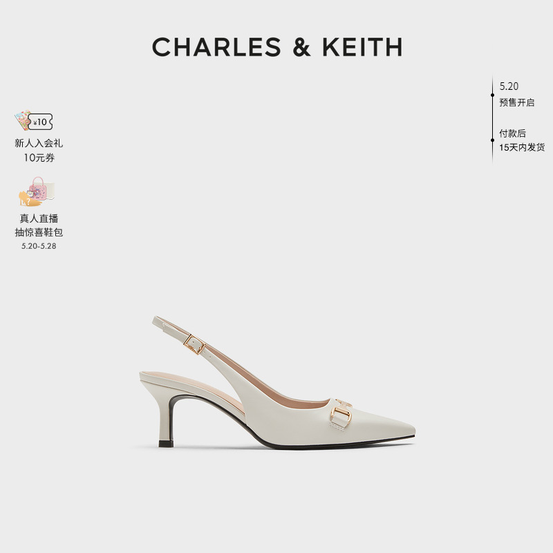 【618同价】CHARLES&KEITH24夏新款CK1-61720178马衔扣细高跟凉鞋