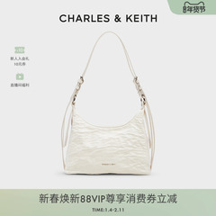 CHARLES&KEITH秋冬女包CK2-40271360褶皱油蜡皮手提单肩腋下包女