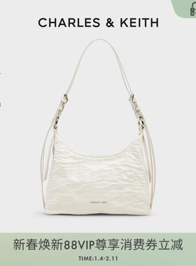 CHARLES&KEITH秋冬女包CK2-40271360褶皱油蜡皮手提单肩腋下包女