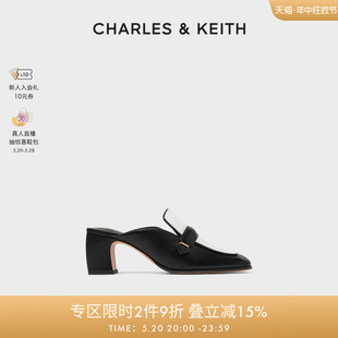 拖鞋 CHARLES&KEITH春夏女鞋 CK1 60361379宽绊带饰方头高跟穆勒鞋