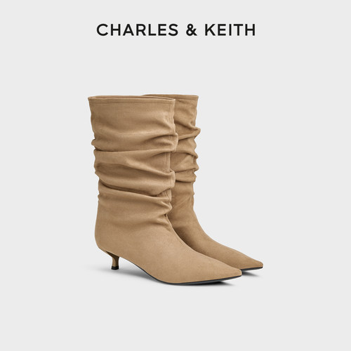 CHARLES＆KEITH时尚褶皱高跟靴