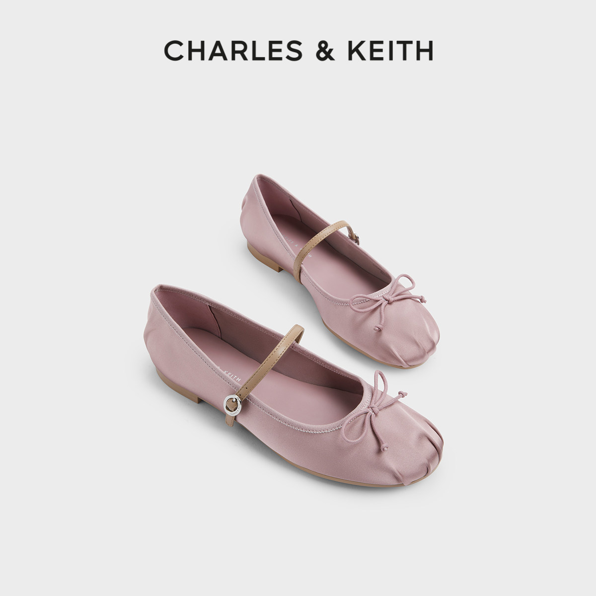 CHARLES&KEITH春女鞋CK1-71720057新中式蝴蝶结玛丽珍鞋芭蕾舞鞋