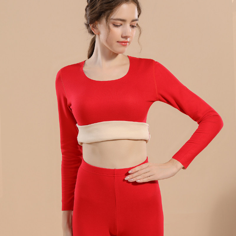 결혼한 해에 큰 빨간 열 속옷 여자 양복 두꺼운 벨벳 독일 무봉합 난방 순면 가을 옷과 긴 바지