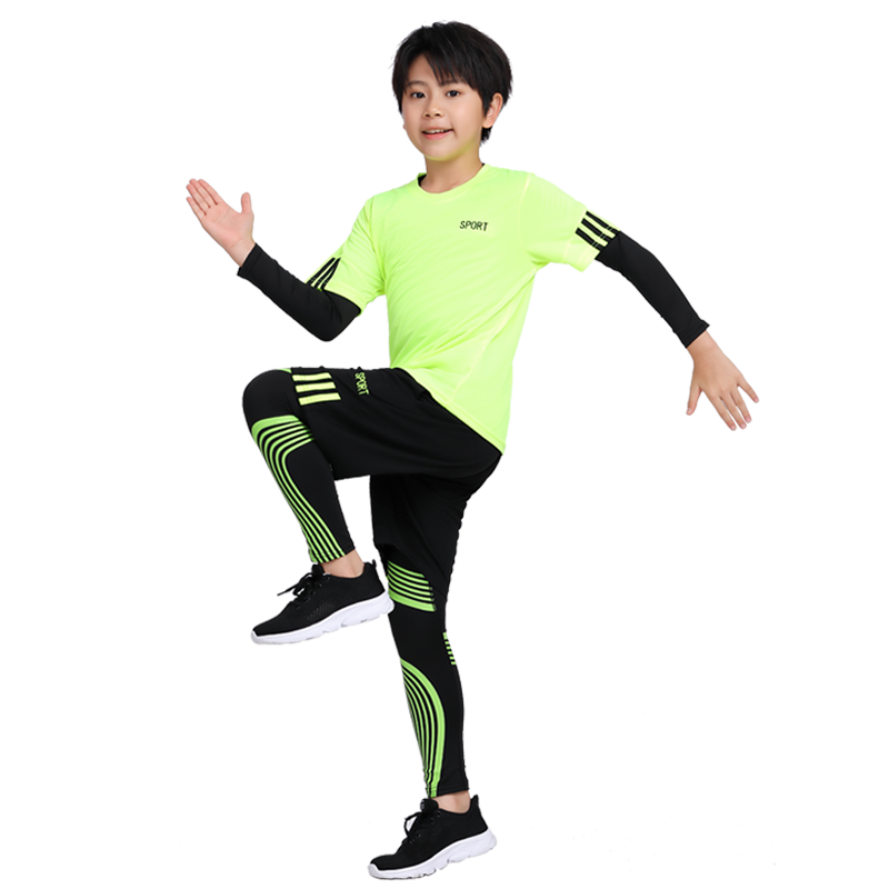 新品兒童緊身衣訓(xùn)練服秋冬運動套裝打底服籃球足球速干衣男童男孩