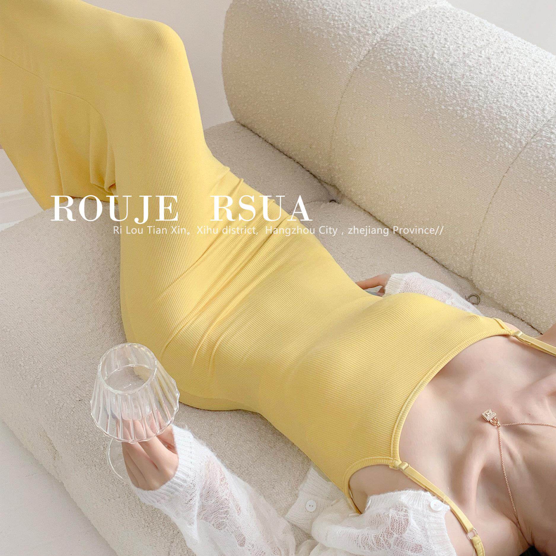 ROUJE RSUA法式优雅无袖包臀鱼尾长裙性感弹力紧身露背吊带裙女