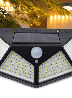 100LED太阳能人体感应灯户外花园庭院灯室外路灯防水壁灯