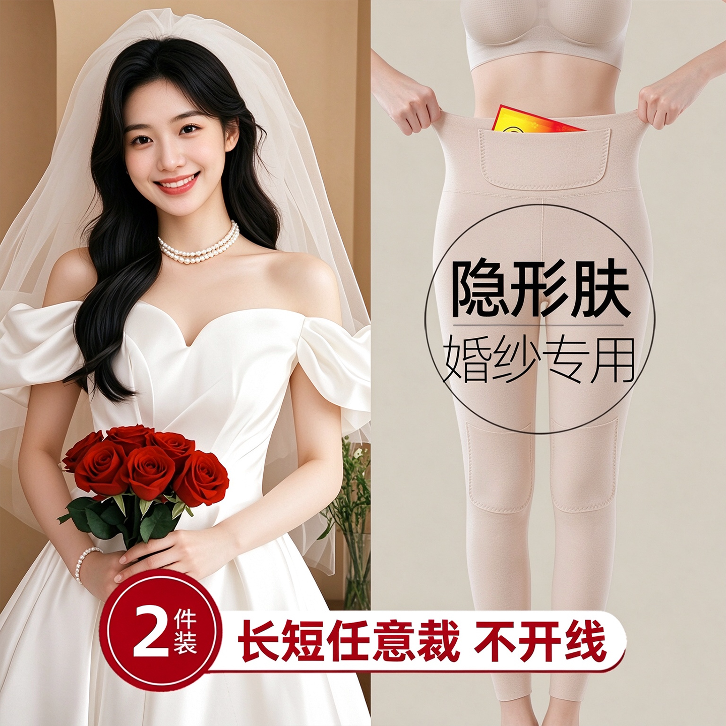 新娘结婚纱专用七分保暖秋裤女款冬天秀禾穿裙子的五分德绒打底裤