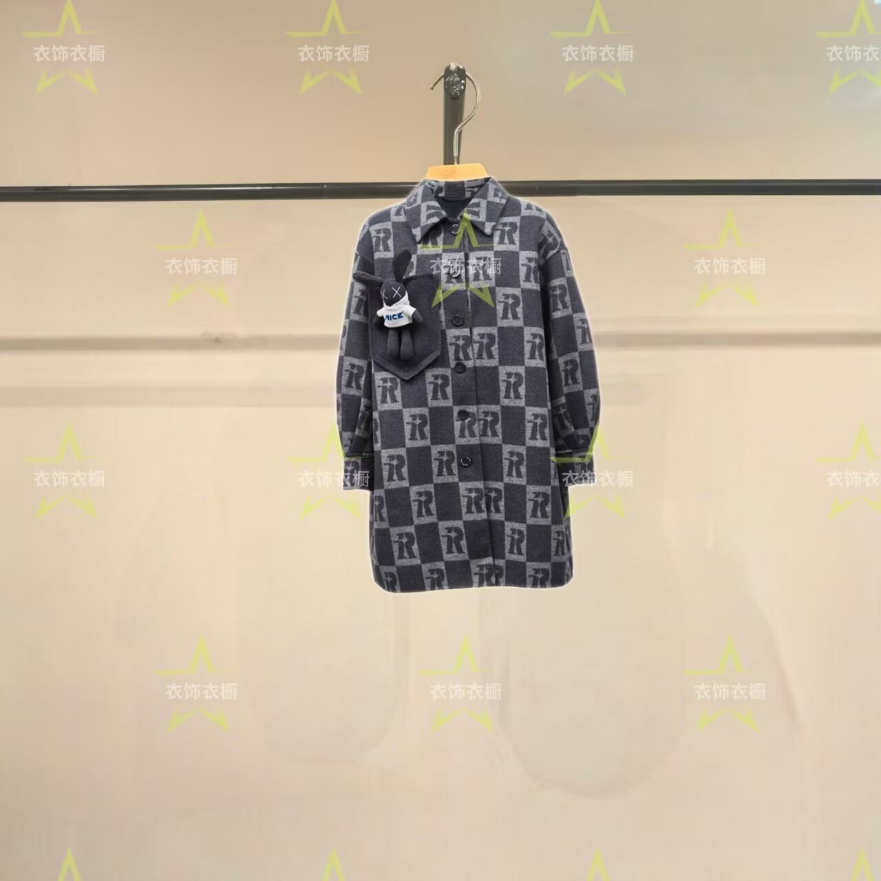 同款女装2024秋季灯笼袖宽松棋盘格纹休闲毛呢大衣 12436T002-HK