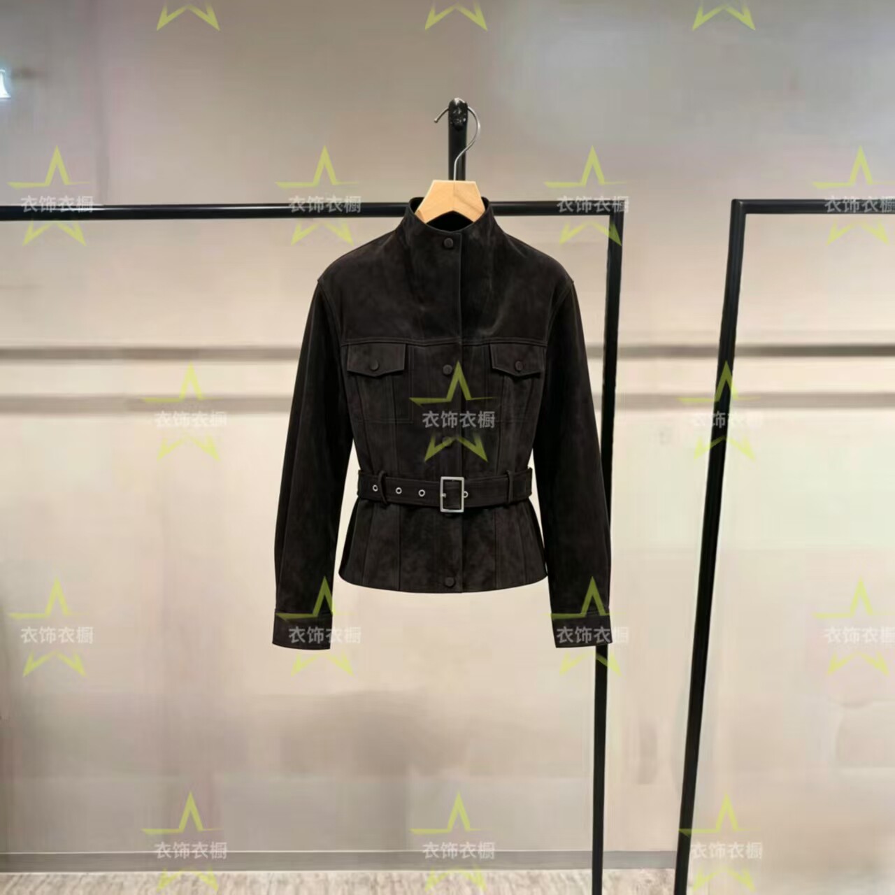 皮衣女2026秋季新款时尚潮流可拆腰带立领上衣326310004_HU