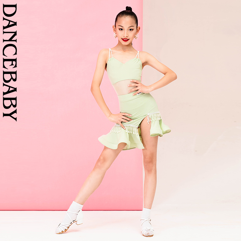 dancebaby拉丁舞服新款2022练功服网红吊带串珠分体两件套DAS410 运动/瑜伽/健身/球迷用品 拉丁舞练习套装 原图主图