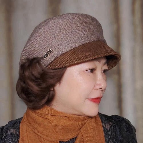 轻奢风假发一体帽针织软檐鸭舌帽女秋冬显脸小画家帽时尚贝雷帽