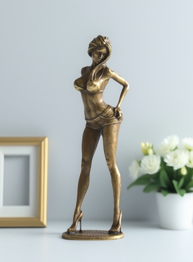 实心黄铜美女模特性感写真歌手摆件玩物手把件收藏礼物纯铜装饰品
