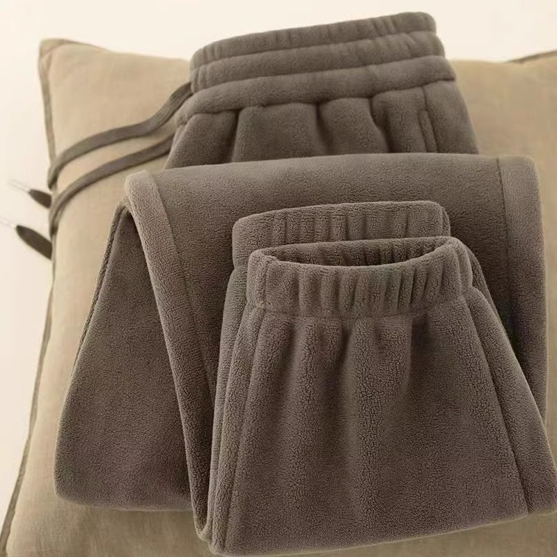 清仓捡漏双面摇粒绒束脚卫裤女秋冬美式重磅纯色保暖休闲运动裤子