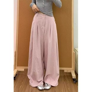 胖mm寬松休閑褲 高腰直筒褲 女夏季 拖地顯瘦褲 子 大碼 韓系純色闊腿褲