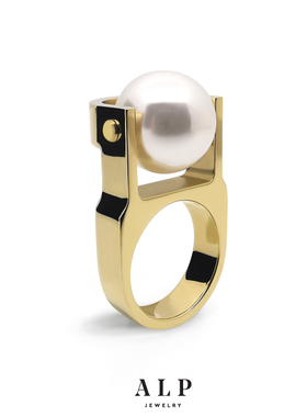 官方ALP JEWELRY真我系列法式赫本风施华洛珍珠设计独特镀金戒指