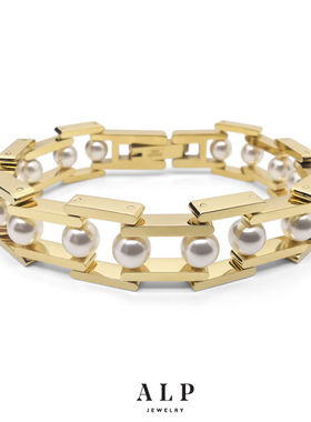 官方ALP JEWELRY真我系列巴洛克风施华洛水晶珍珠真空镀金手链