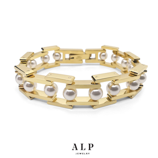 官方ALP JEWELRY真我系列巴洛克风施华洛水晶珍珠真空镀金手链