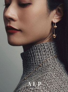 官方ALP JEWELRY 月隐系列施华洛水晶镶嵌双球长款耳线金球耳坠