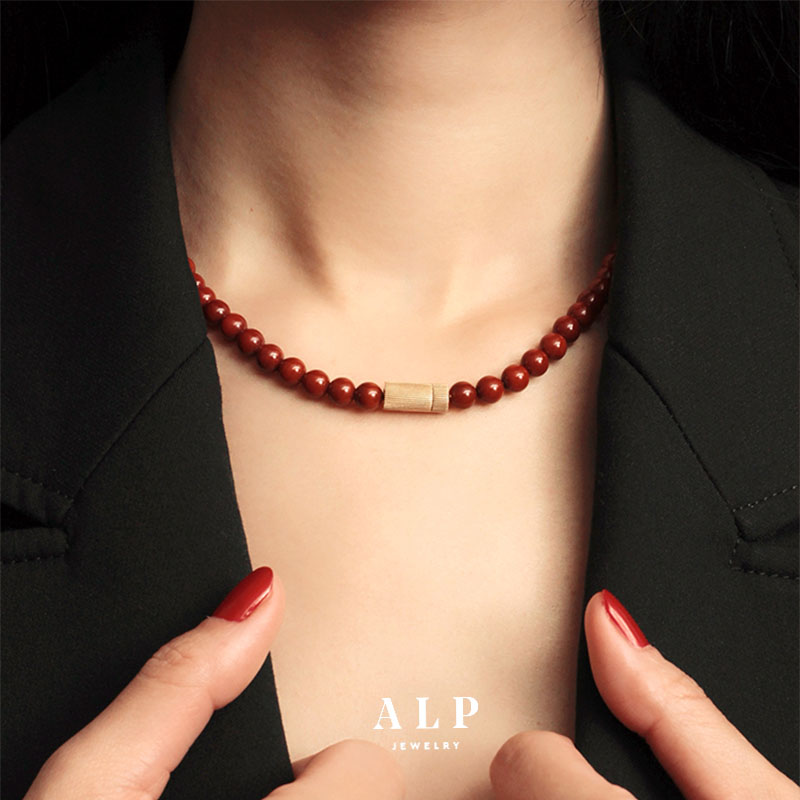 新中式瓦西6mm南红磁吸锁骨项链
