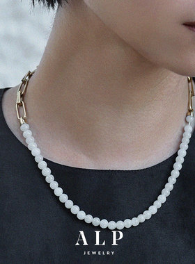 官方ALP JEWELRY听玉系列糯冰翡翠圆珠项链女白月光白翡翠锁骨链