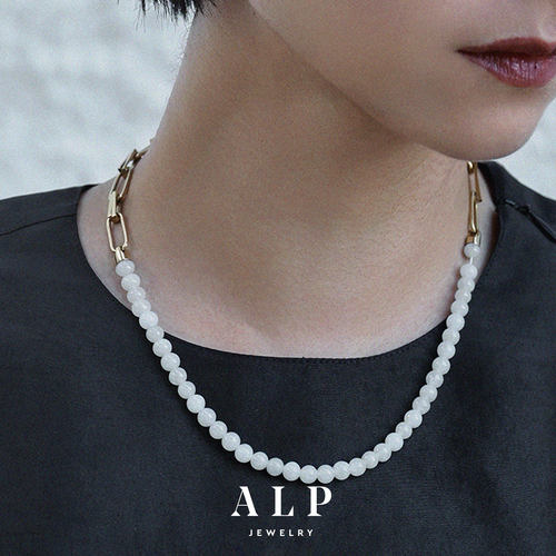 ALP新中式糯冰白翡翠项链锁骨链