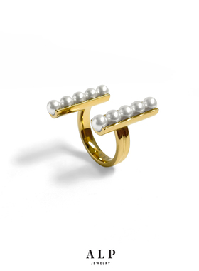 官方ALP JEWELRY如水生系列14K真空镀金迷你施华洛珍珠开口戒指