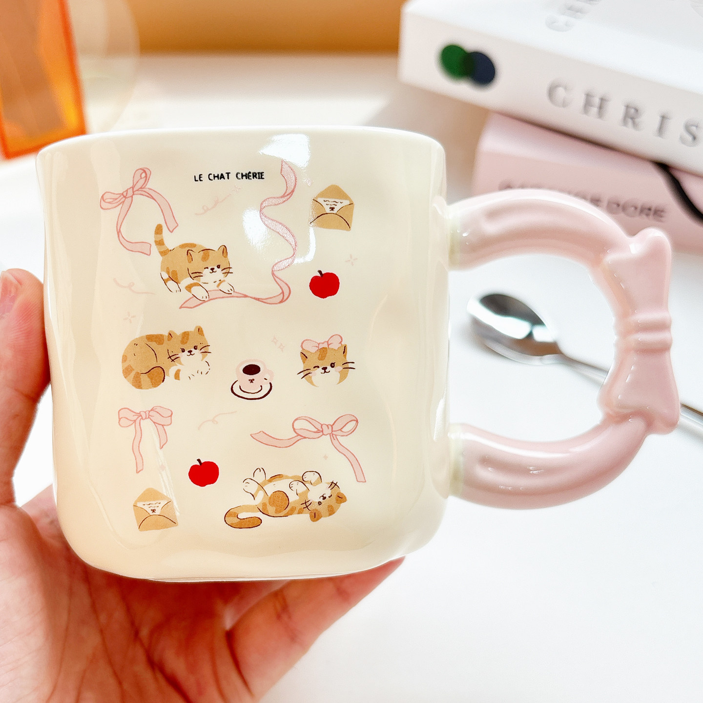 粉色猫咪杯子可爱家用陶瓷马克杯伴手礼宝宝生日礼物下午茶咖啡杯