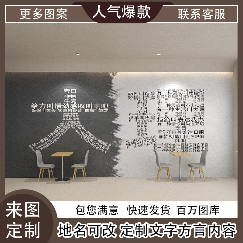 工业风网红餐饮店墙纸重庆成都大理烧烤店墙面装饰壁画地名定制画