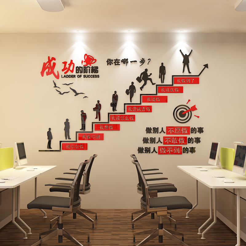 成功的阶梯激励志标语墙贴纸办公室墙面装饰企业楼梯文化背景布置