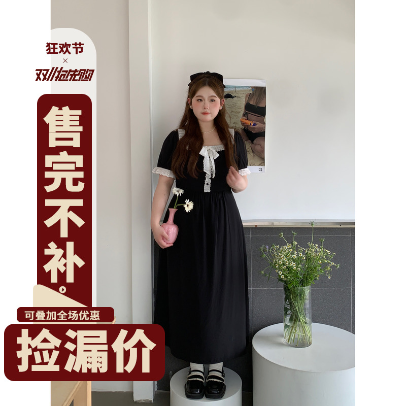 徐达布胖MM黑色连衣裙2023夏季新款高级感穿搭小个子显高休闲裙子