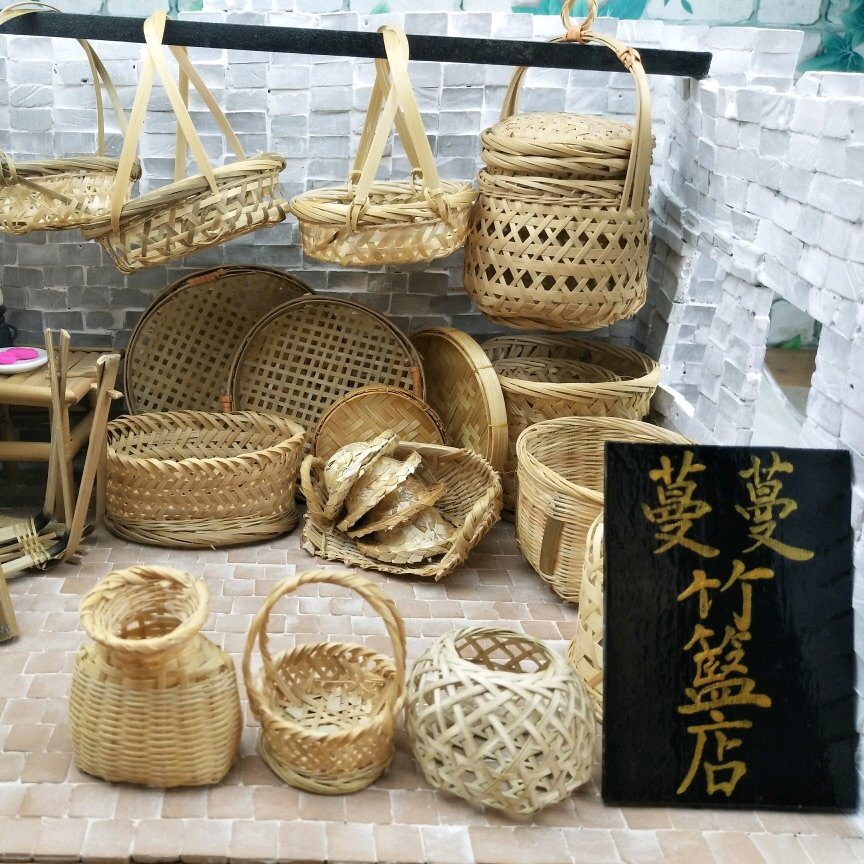 潮汕迷你小竹编农具用具 潮州仿真萝筐篮子鱼蒌簸箕筛子 袖珍竹编