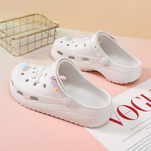 女夏ins潮新款 洞洞鞋 外穿厚底防滑孕妇包头拖网红踩屎感沙滩凉拖