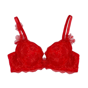 Lofan小胸聚拢调整型收副乳有钢圈精油按摩刺绣蕾丝文胸内衣2362