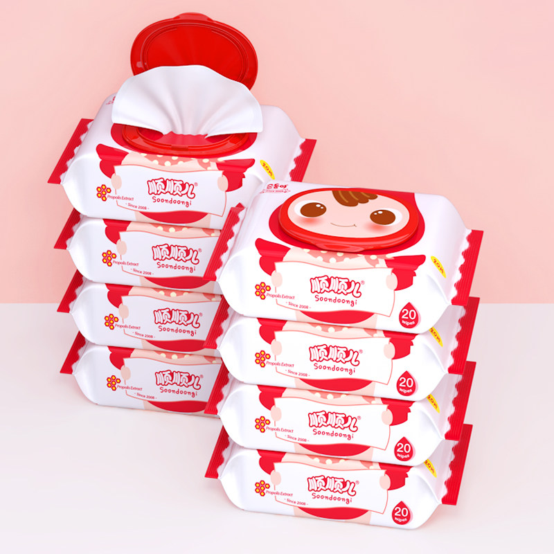 顺顺儿婴儿手口专用装红色湿巾纸